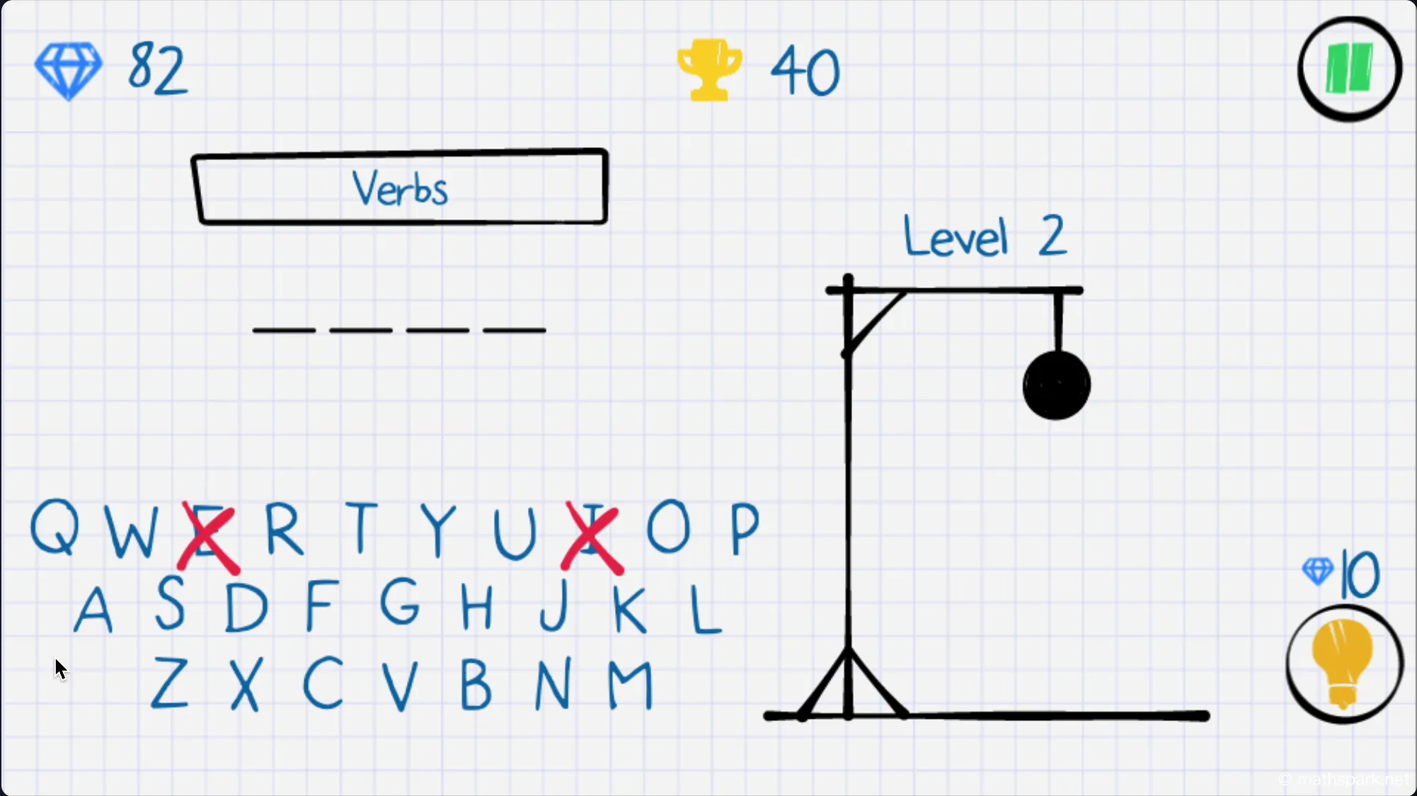 Demonstration of the Hangman strategy starting with vowels E A I O U to reveal letter positions