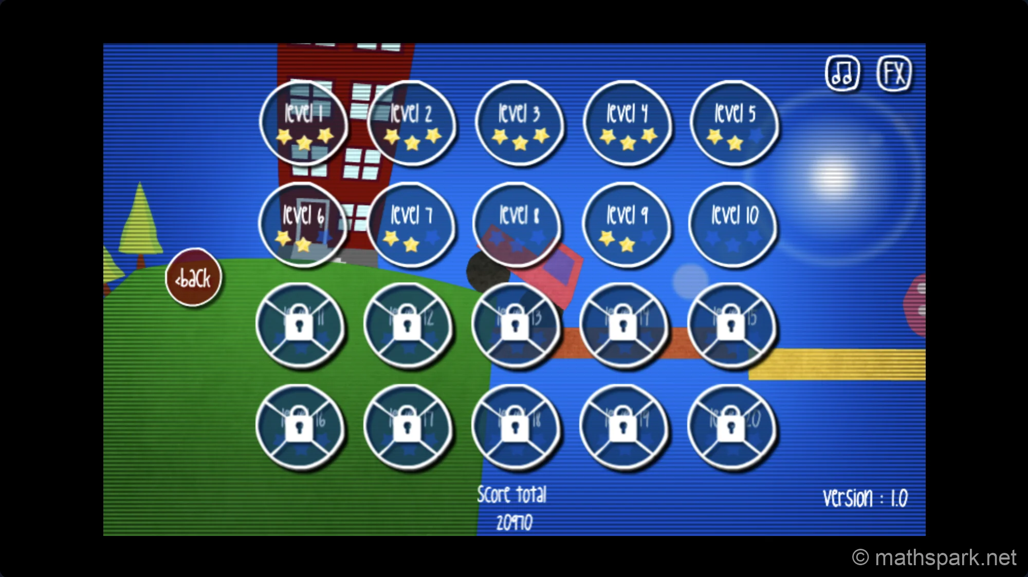 Jelly Truck level selection map displaying various tracks