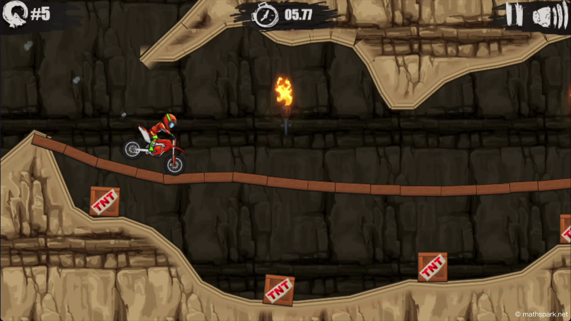 Animation of a thrilling Moto X3M level, where a rider speeds through a giant 360-degree loop and narrowly avoids track hazards.
