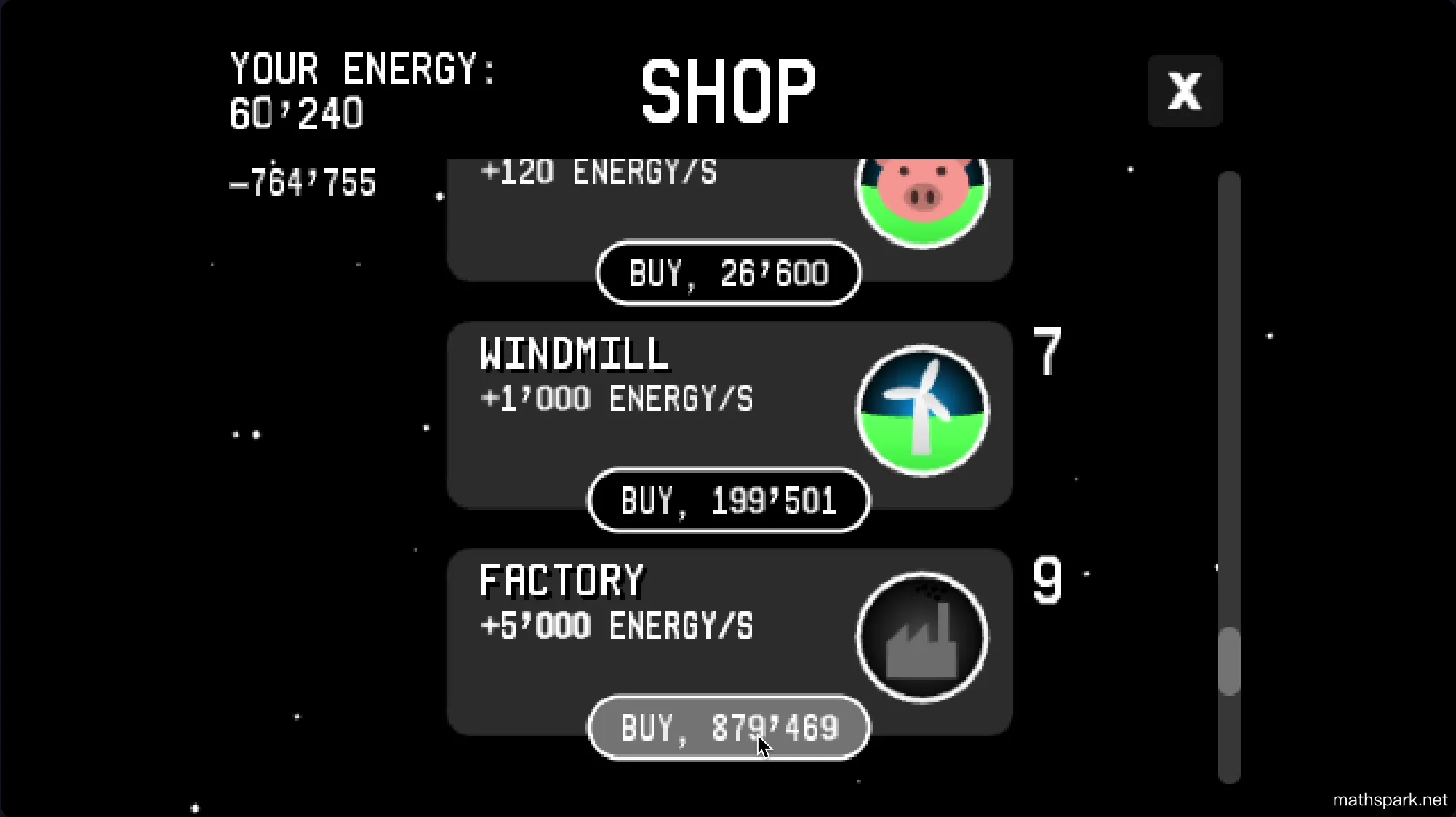 Planet Clicker idle mode displaying rapid energy growth through automation