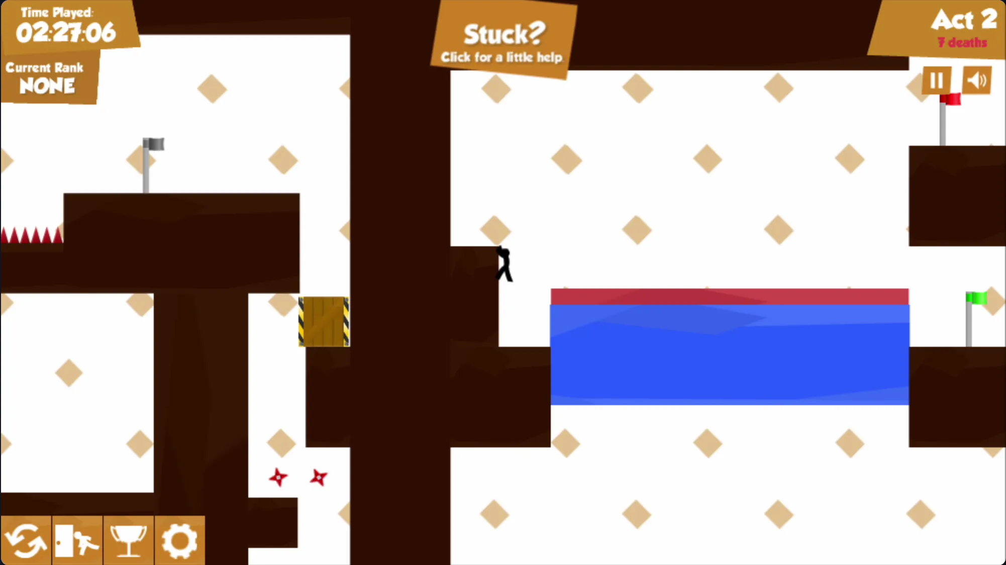 Stickman activating a green checkpoint flag in Vex 3 level