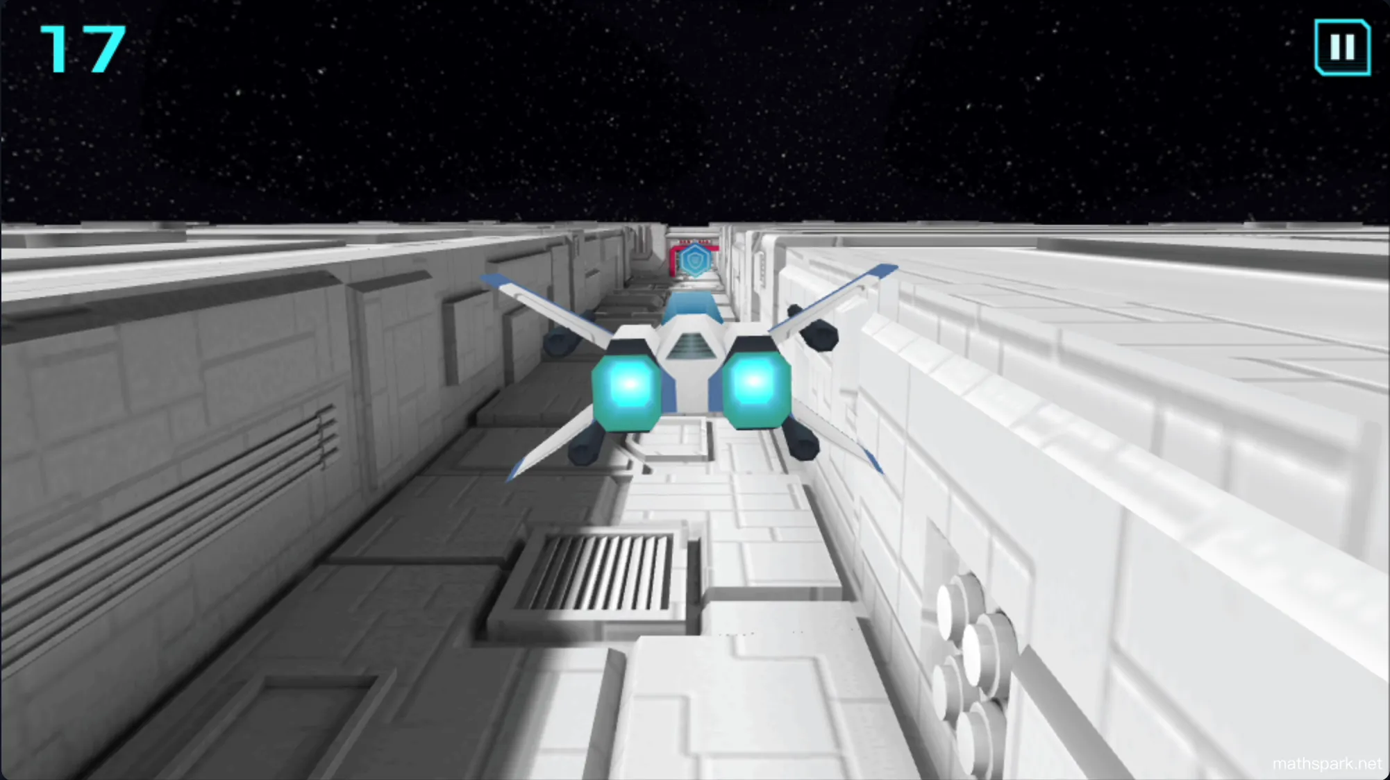 Force Shield power-up in X Trench Run protecting the starfighter from enemy lasers and collisions.